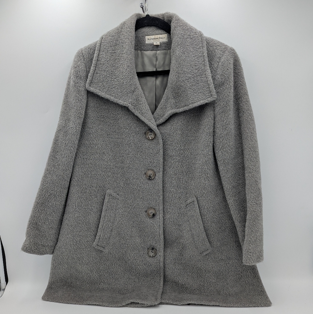 Katherine Kelly Alpaca Wool Blend Gray Car Coat Jacket Size 10 Quiet Luxury